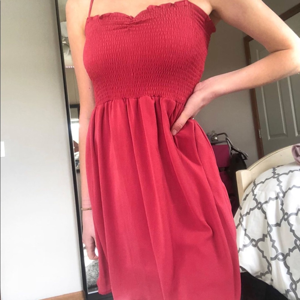 Red flowy dress